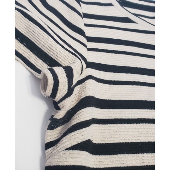 Banana Republic Top Short-Sleeved Medium Beige and Black Stripes Polyester Rayon - Picture 11 of 13